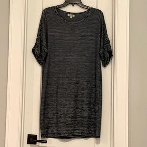 Max Studio Rib Knit Ruched Sleeve Sweater Dress - Black & White stripe - Small